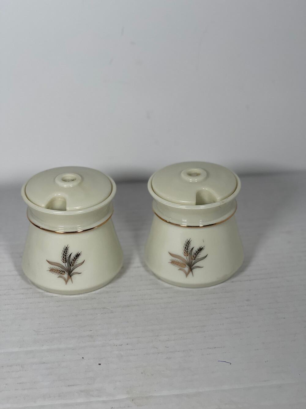 Vintage Condiment Jars Wheat Pattern Set with lids